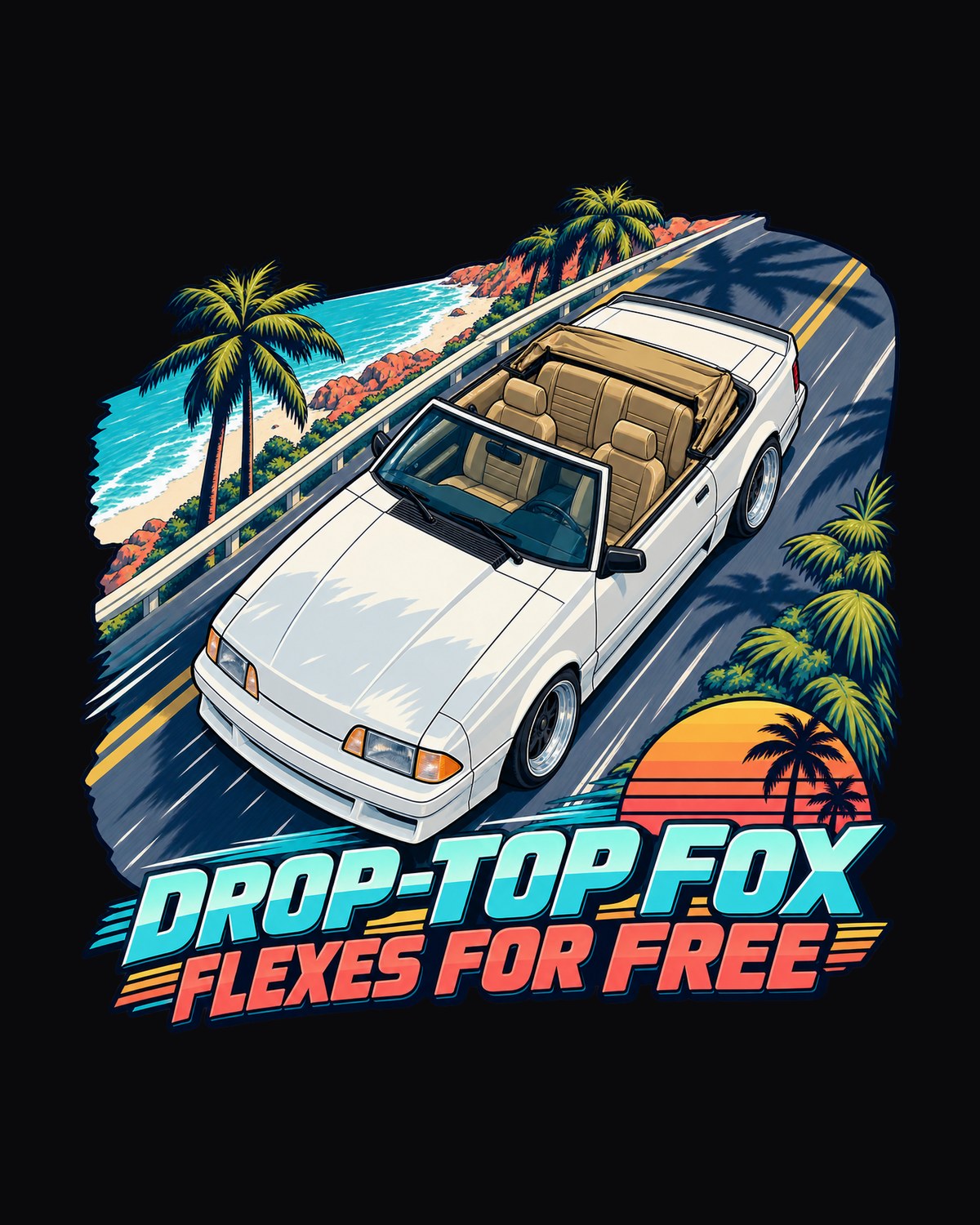 Ford Mustang Fox Body Convertible Anime Shirt, Drop-Top Fox design only