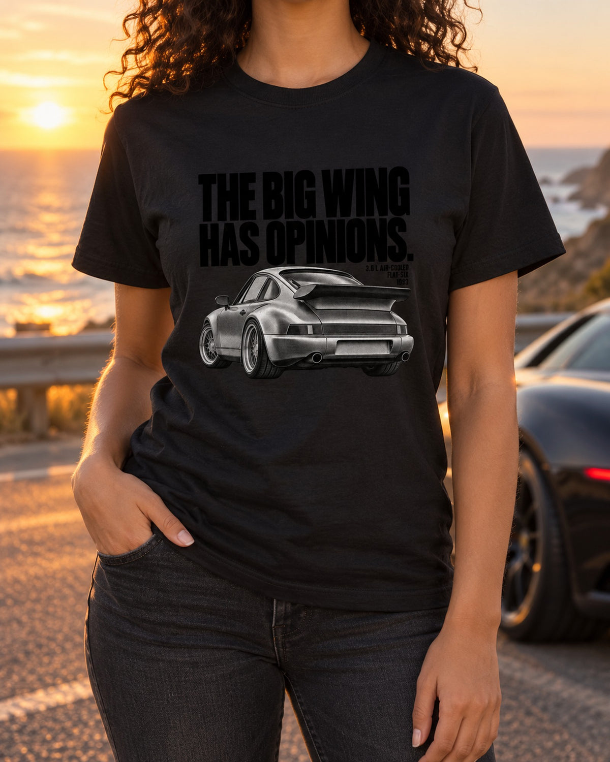 Porsche 911 Turbo 3.6 964 Whale Tail Halftone Shirt T-Shirt Black worn hero