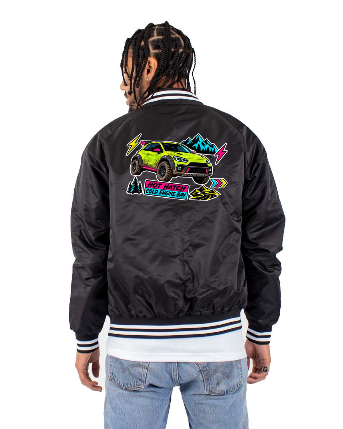 Rivian R3X Slap Sticker Collage Shirt, Hot Hatch EV Tee Bomber Jacket Black back