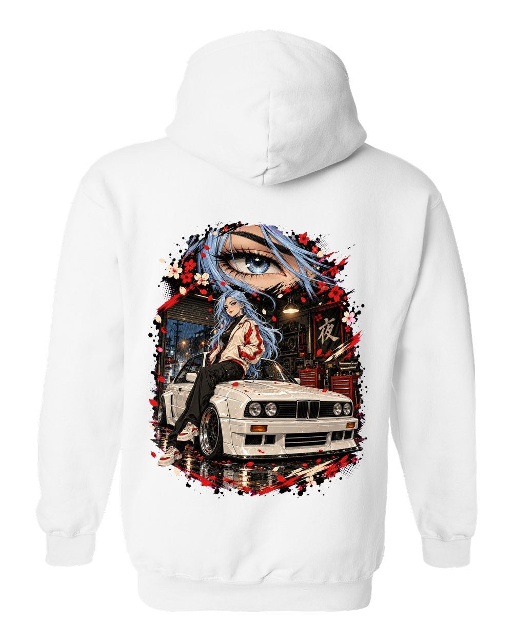 BMW M3 E30 Anime Girl Pull Over Hoodie White back