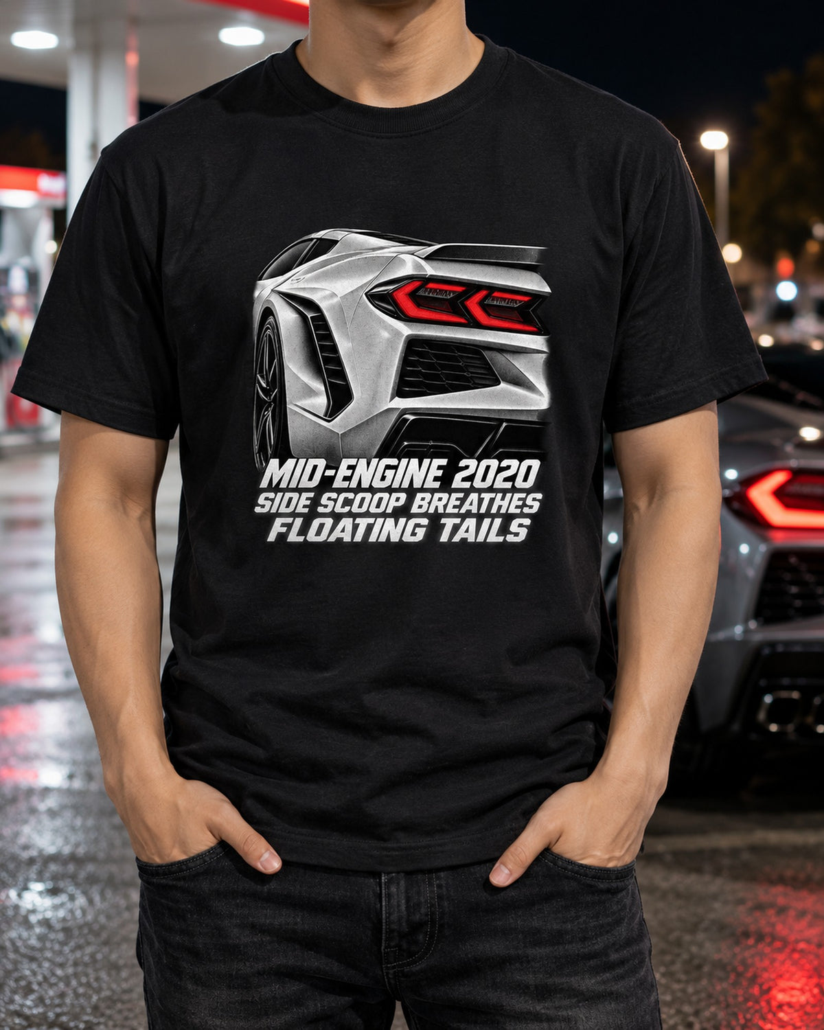 Corvette C8 Stingray 2020 Side Intake Taillight Detail Shirt T-Shirt Black worn hero