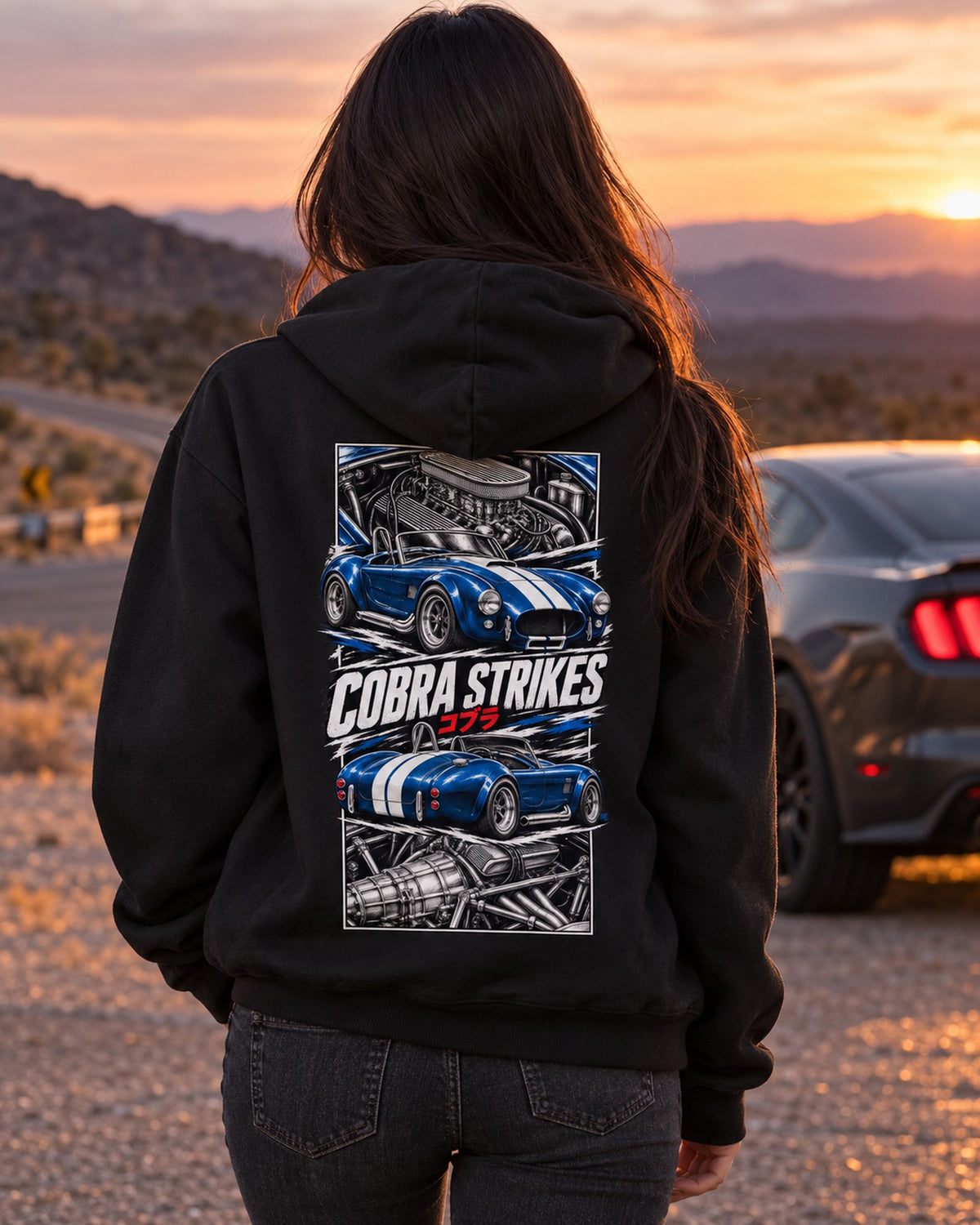 Shelby Cobra 427 Torn Poster Full-Back Graphic Tee Pull Over Hoodie Black worn hero