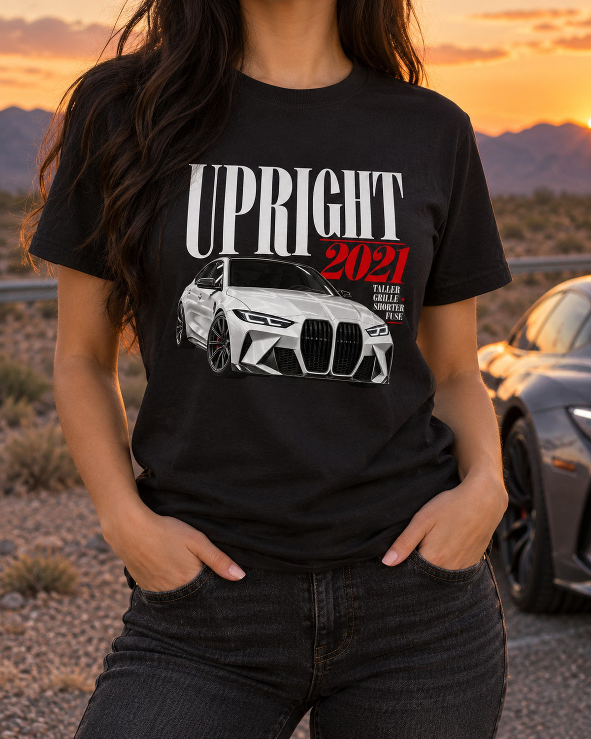 BMW G80 M3 Upright Kidneys Editorial Shirt, Taller Grille T-Shirt Black worn hero