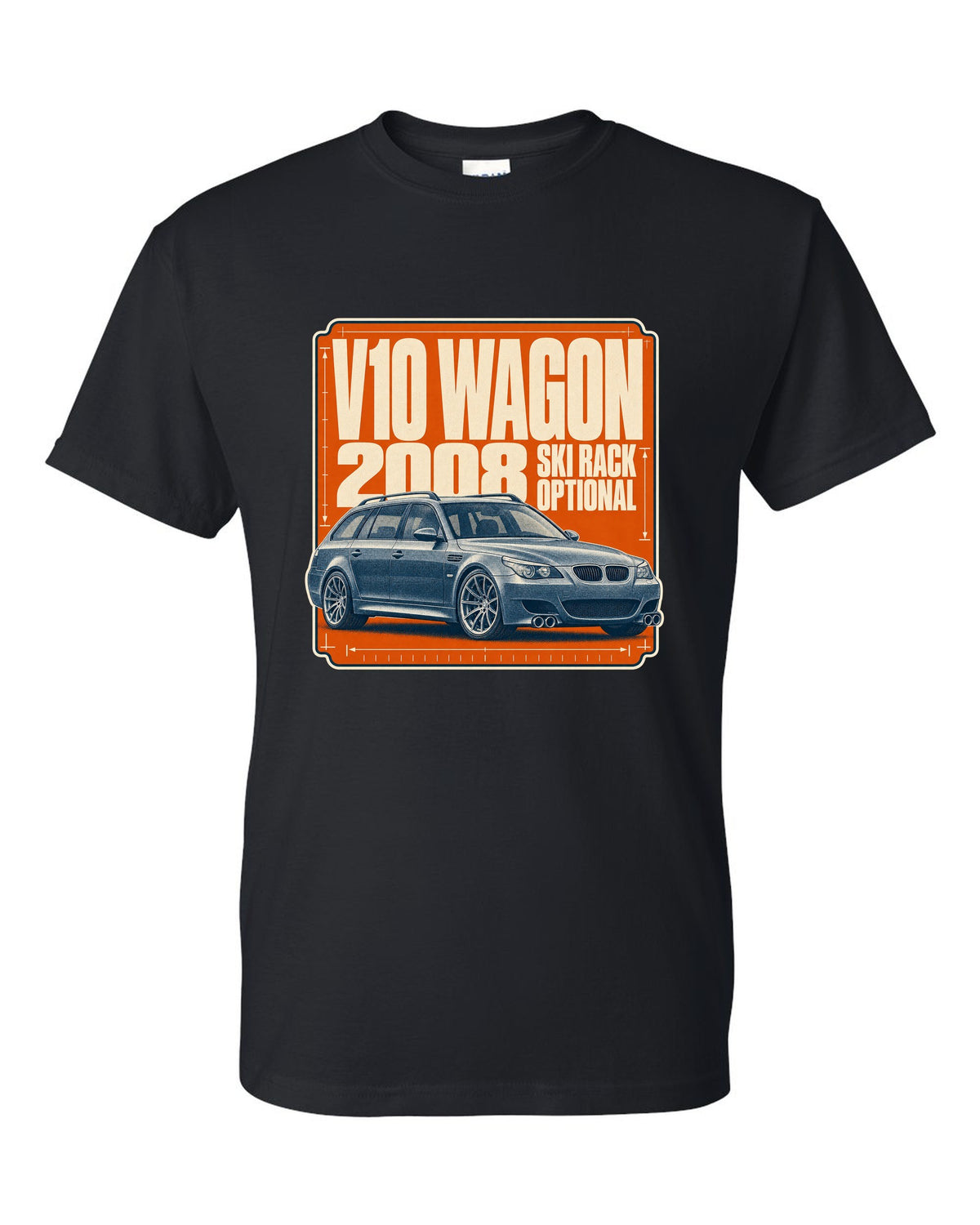 BMW M5 E61 Touring wagon halftone print black t-shirt front view with the design