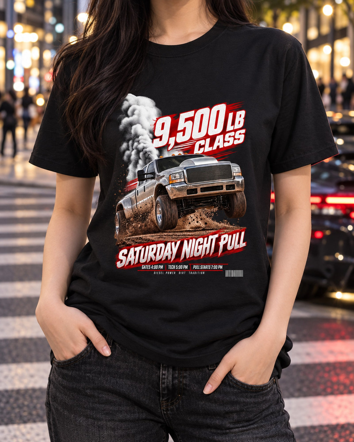 Ram 2500 2nd Gen 24V Race Poster Tee, Saturday Night Pull T-Shirt Black worn hero