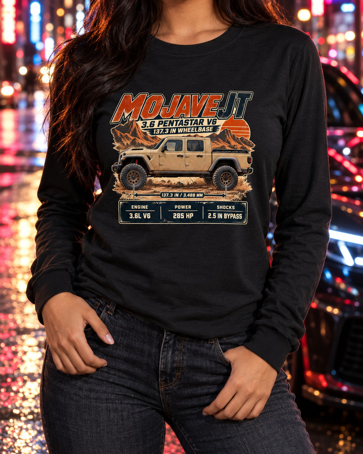 Jeep Gladiator Mojave JT Spec Poster Shirt, Truck Guy Gift Long Sleeve Black worn hero