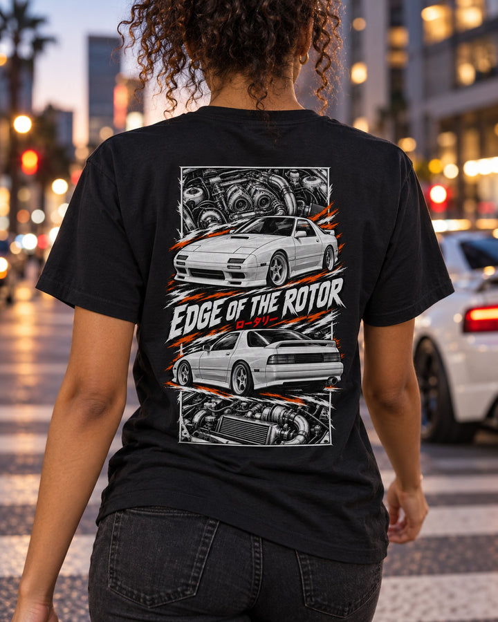 Mazda RX-7 Fc3S Torn Poster Full-Back Graphic Tee T-Shirt Black worn hero