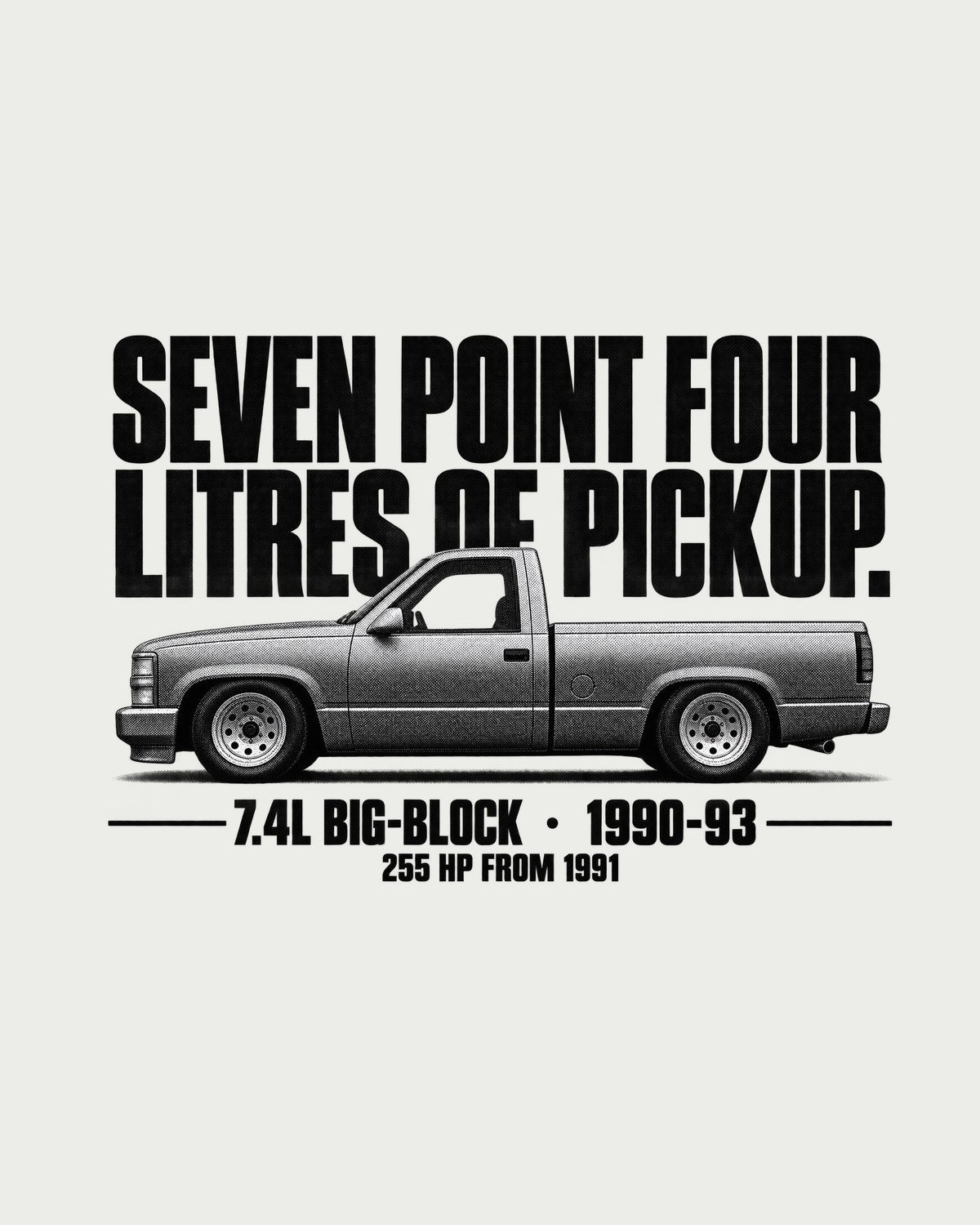 Chevy 454 SS Pickup Halftone Profile Shirt, 7.4L Big-Block design only
