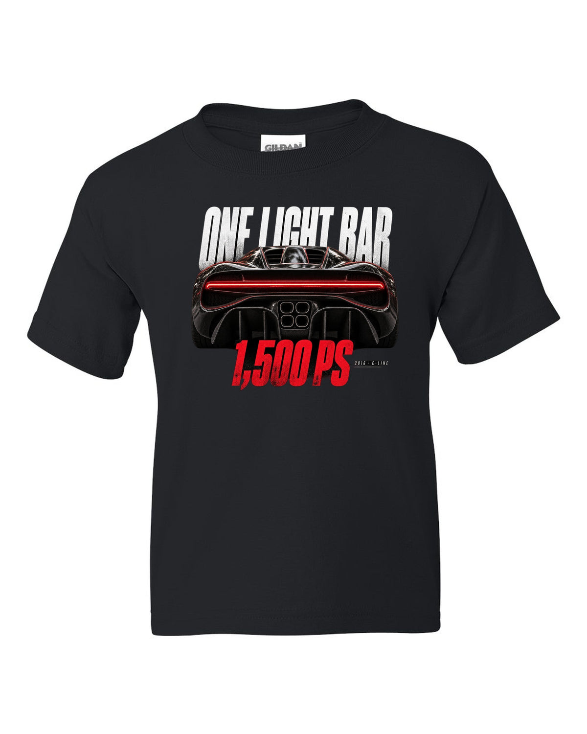 Bugatti Chiron 2016 light bar taillight macro black kids tee front view with the design
