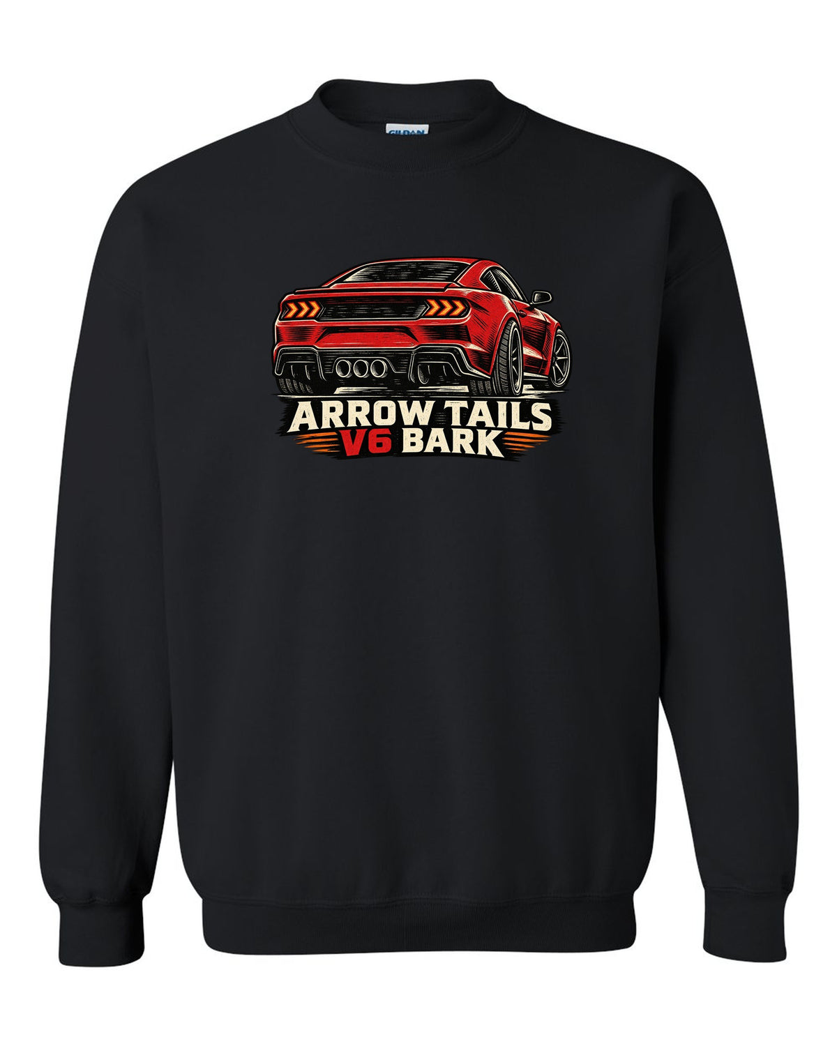 Linocut woodcut print of a Hyundai Genesis Coupe BK2 rear with arrow tails V6 bark text black crewneck front view with the design