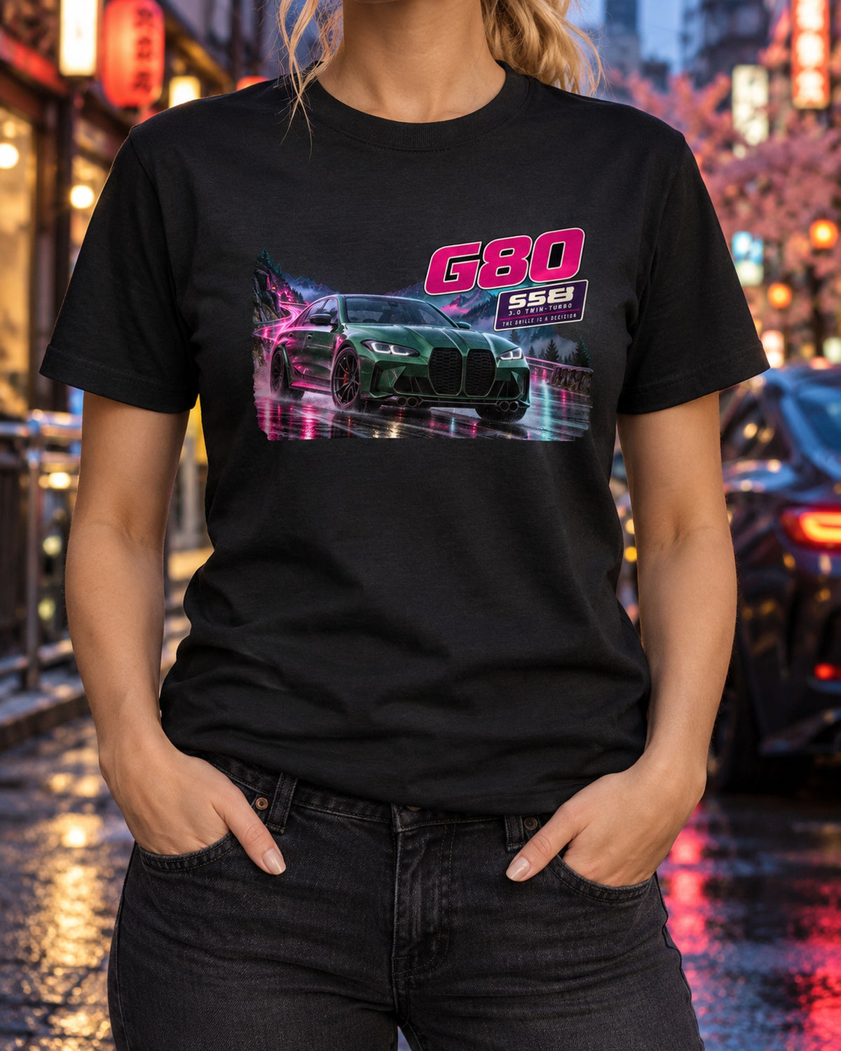 BMW M3 Competition G80 Touge Night Run Shirt, Isle of Man Green T-Shirt Black worn hero