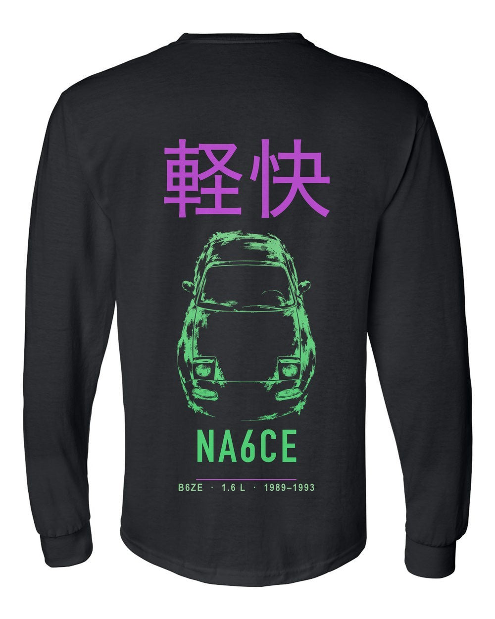 NA6CE full-back artwork black long sleeve back view with the design