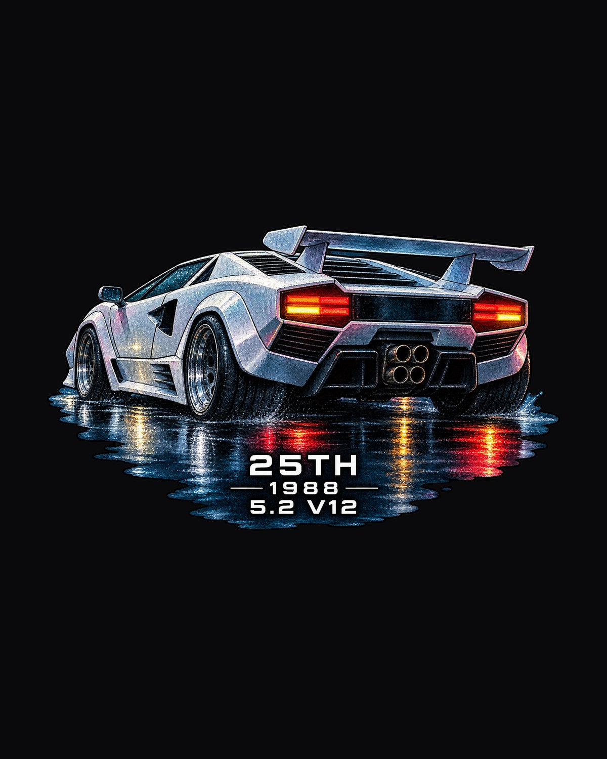 Countach 25th Anniversary Wet Road Watercolour Shirt, 5.2 V12 design only