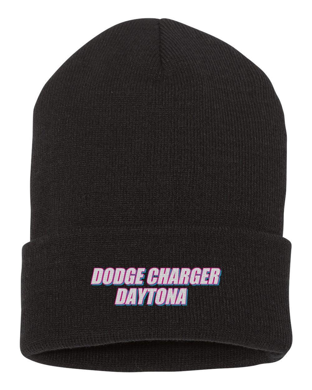 Dodge Charger Daytona black beanie front view with car name