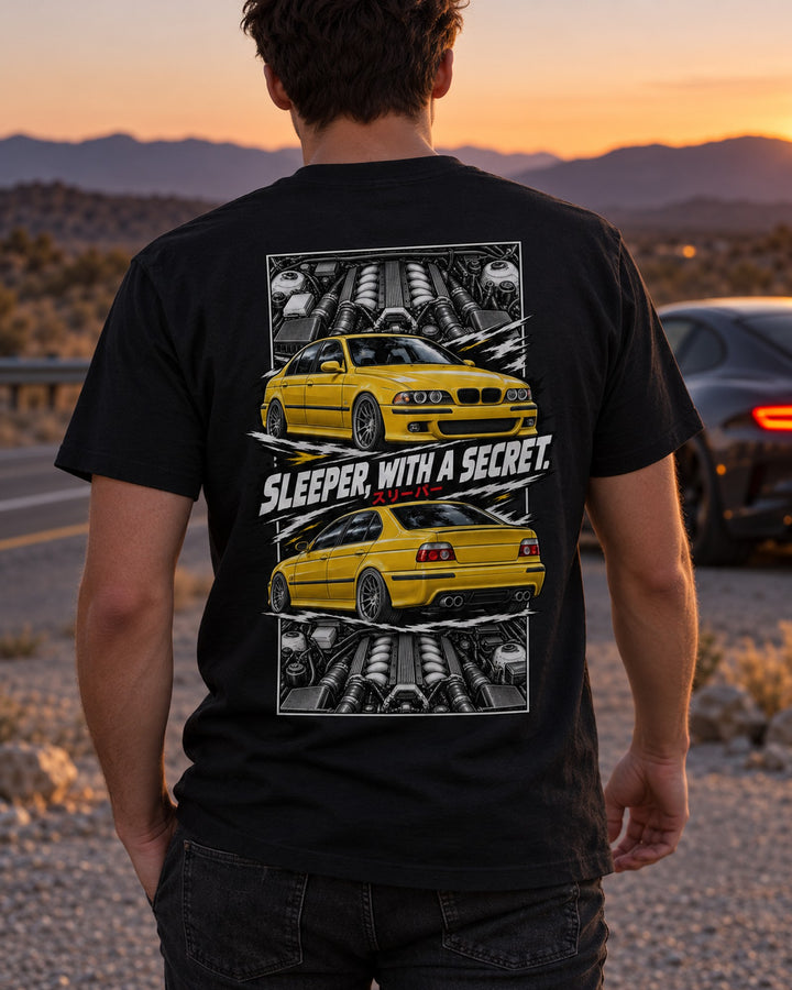 BMW E39 M5 Torn Poster Full-Back Graphic Tee T-Shirt Black worn hero