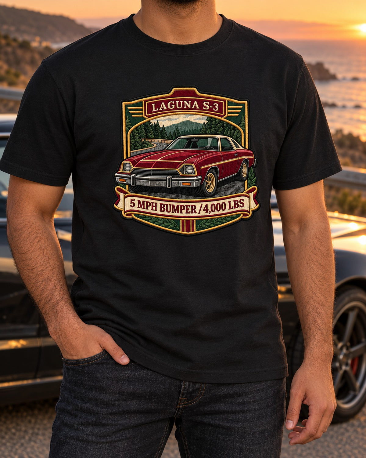 Chevrolet Chevelle Laguna S-3 1973 Patch-Style Crest Shirt T-Shirt Black worn hero