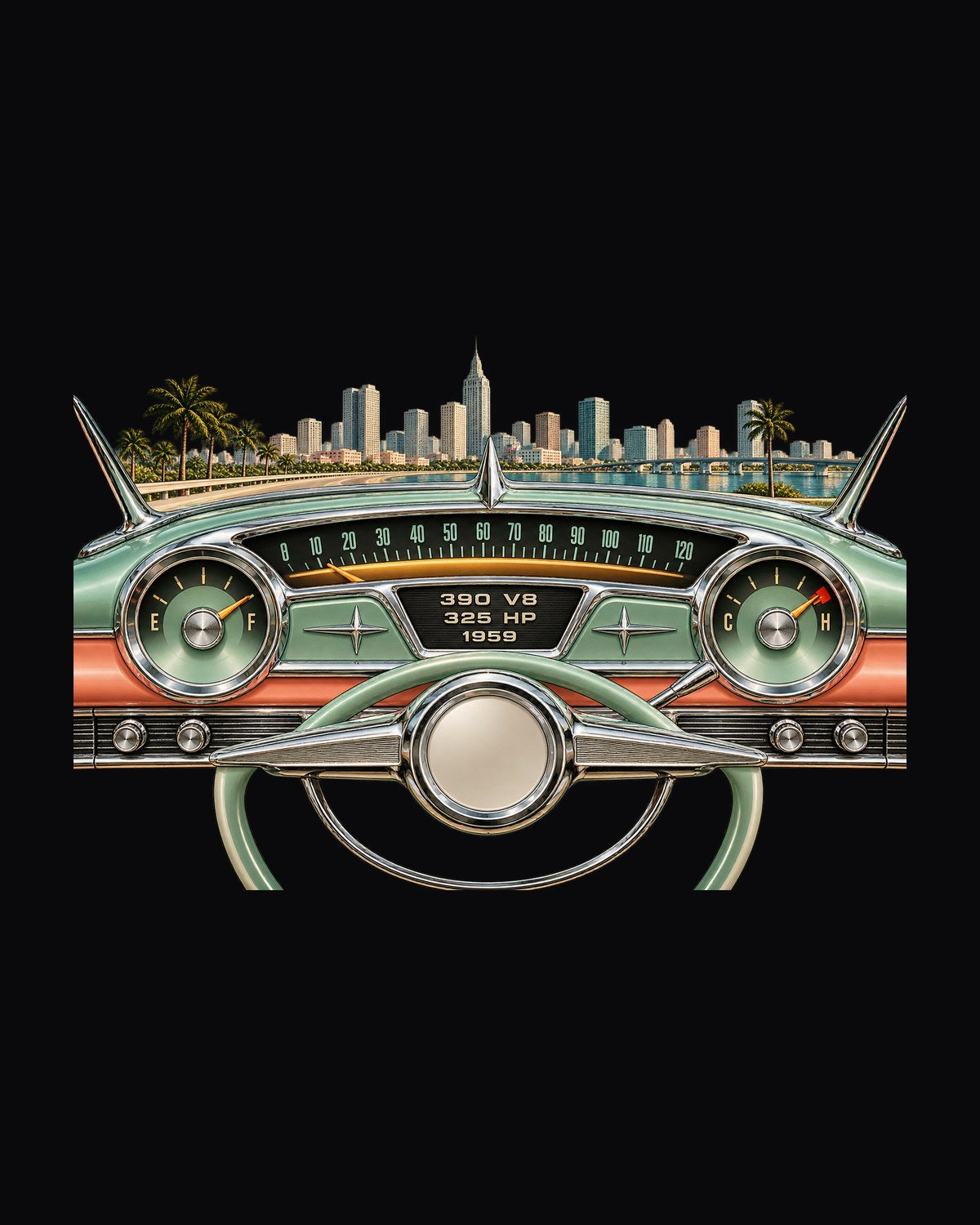1959 Cadillac Series 62 Dashboard Gauge Graphic Tee design only