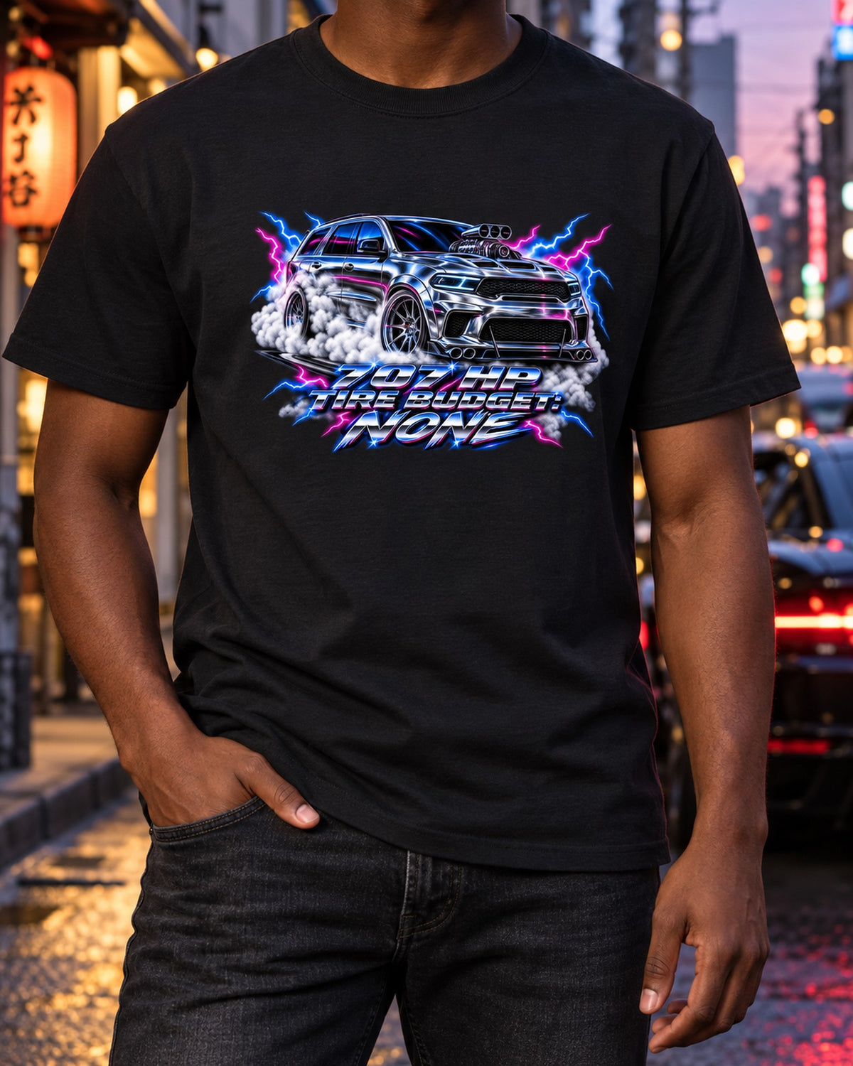 Jeep Grand Cherokee WK2 Trackhawk Airbrush Chrome Tee T-Shirt Black worn hero