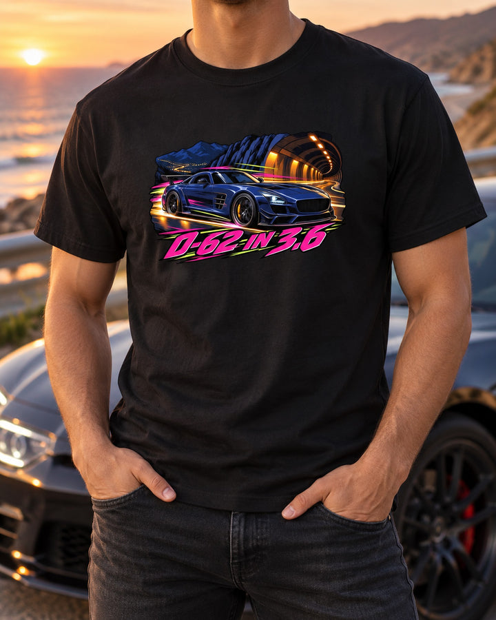 90s Anime Tunnel Run Shirt, Mercedes SLS AMG C197 Car Tee T-Shirt Black worn hero