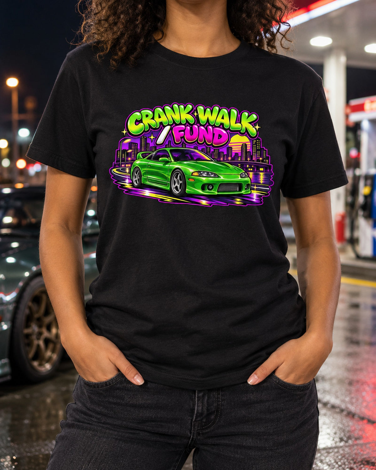 Mitsubishi Eclipse GSX 2G Retro Cartoon Shirt, 90s Car Guy Tee T-Shirt Black worn hero