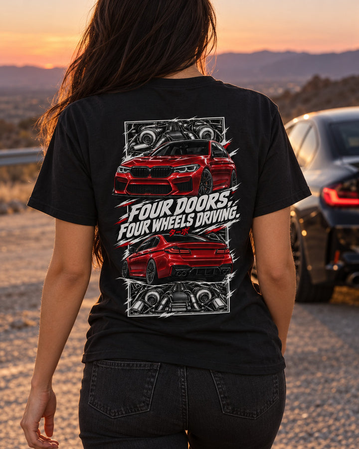 BMW F90 M5 Torn Poster Full-Back Graphic Tee T-Shirt Black worn hero