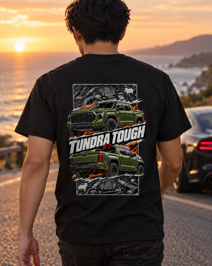 Toyota Tundra TRD Pro Torn Poster Full-Back Graphic Tee T-Shirt Black worn hero