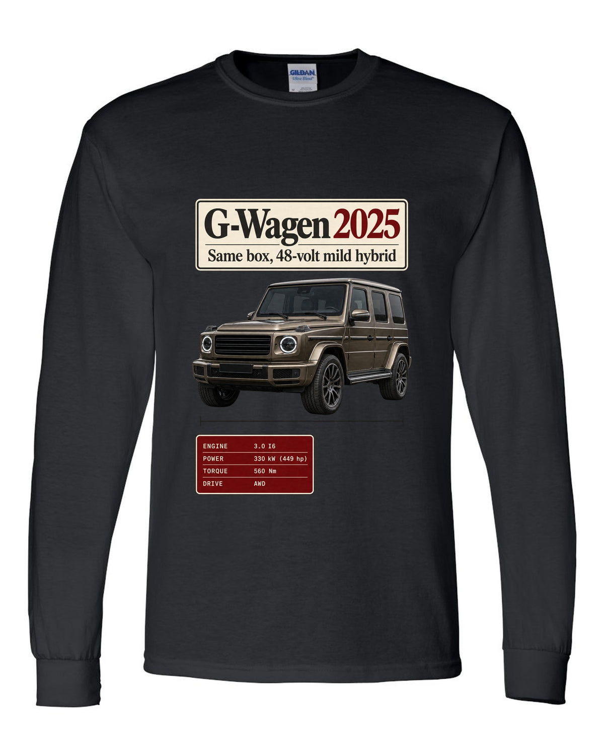 Archive panel print of a 2025 Mercedes-AMG G63 W463A facelift black long sleeve front view with the design