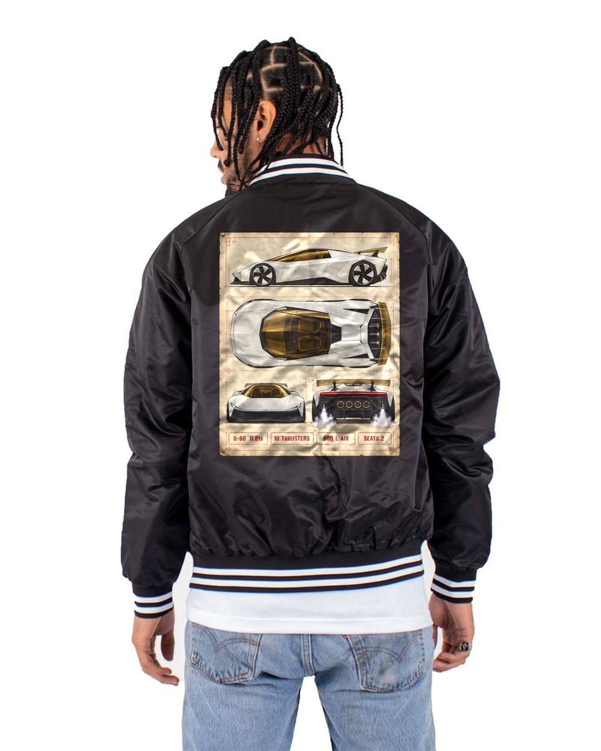 Tesla Roadster Spec Sheet Shirt, Hoodie & More Bomber Jacket Black back