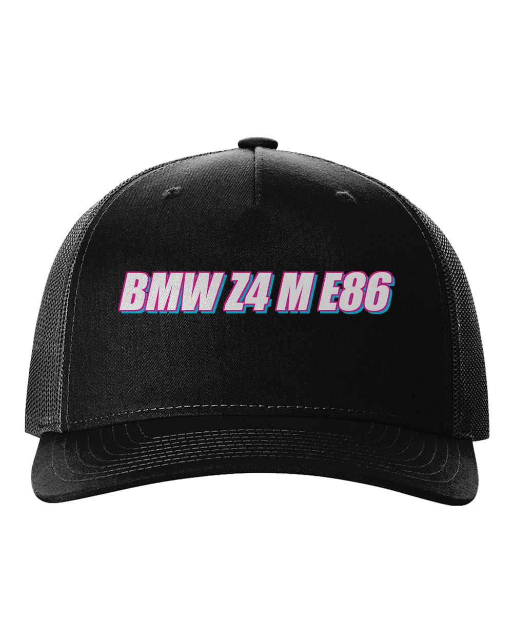 black hat front view with car name