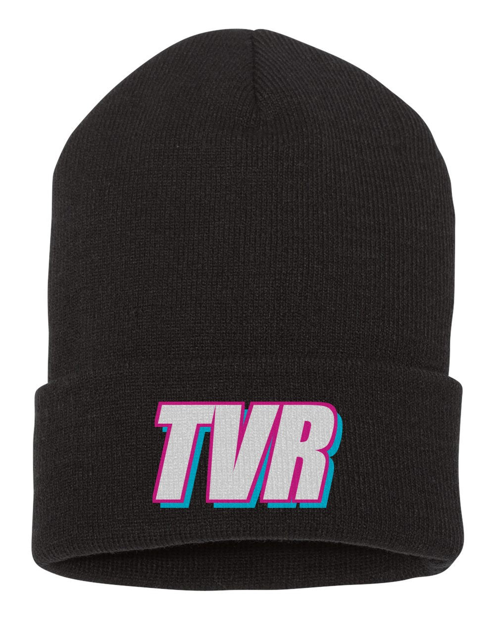 Tvr black beanie front view with car name