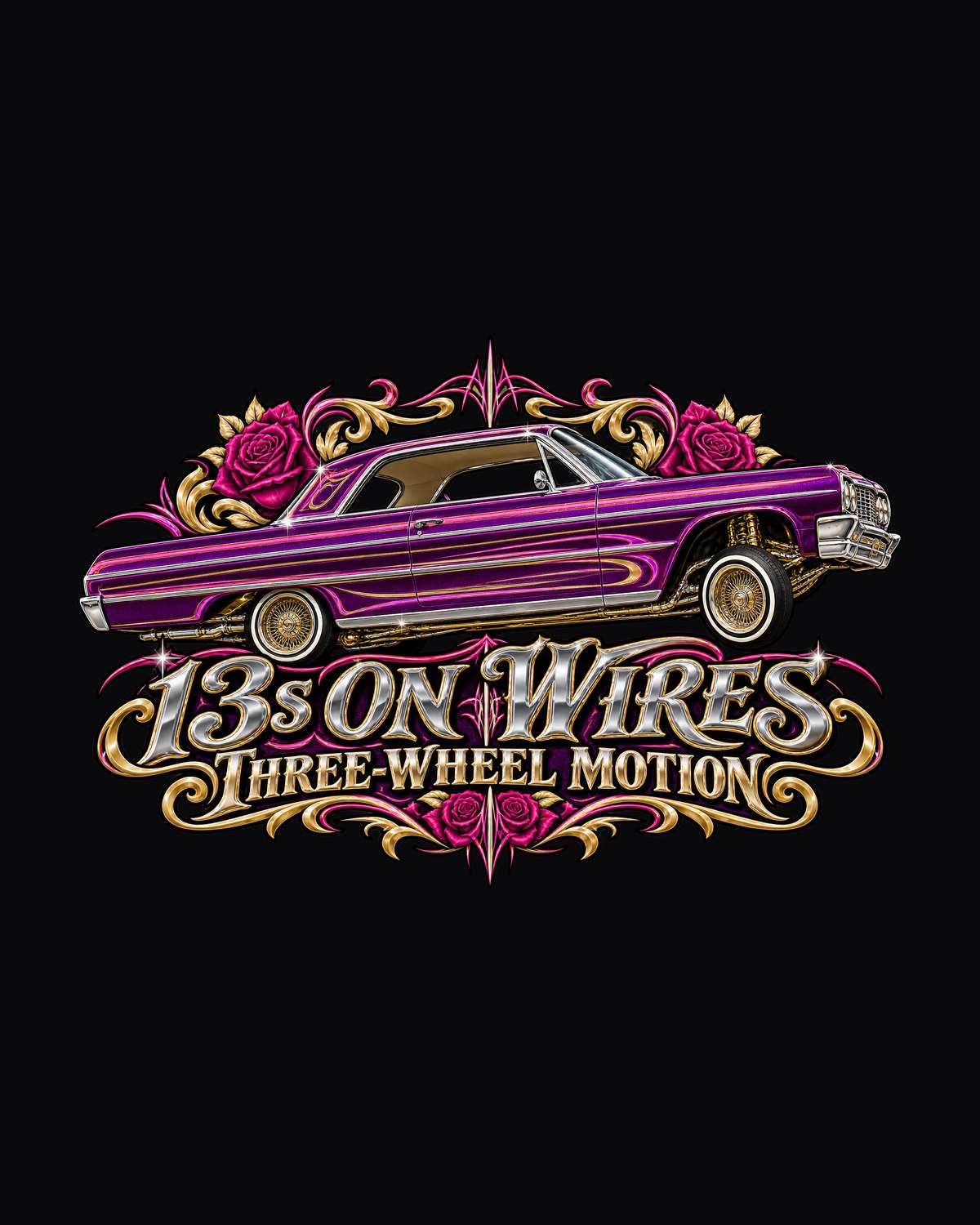 1964 Impala SS Lowrider Airbrush Shirt, 13s on Wires design only
