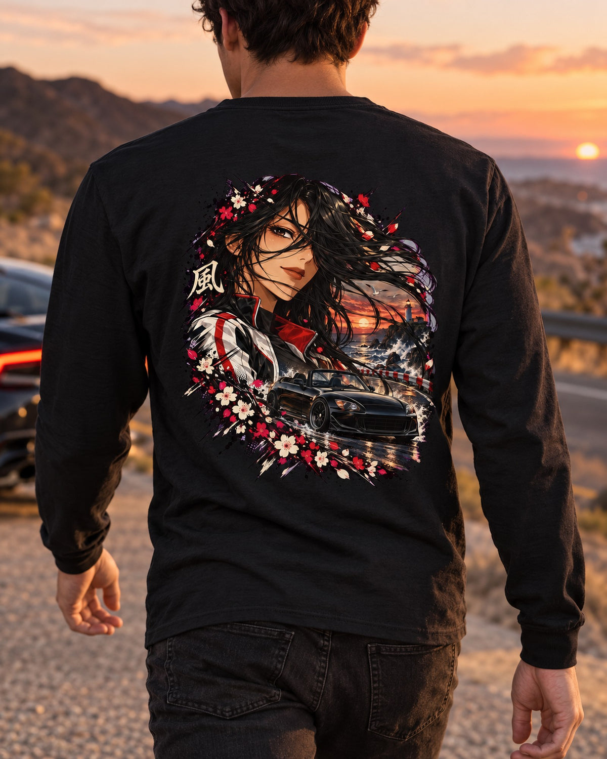 Honda S2000 Anime Girl Shirt, Hoodie & More Long Sleeve Black worn hero