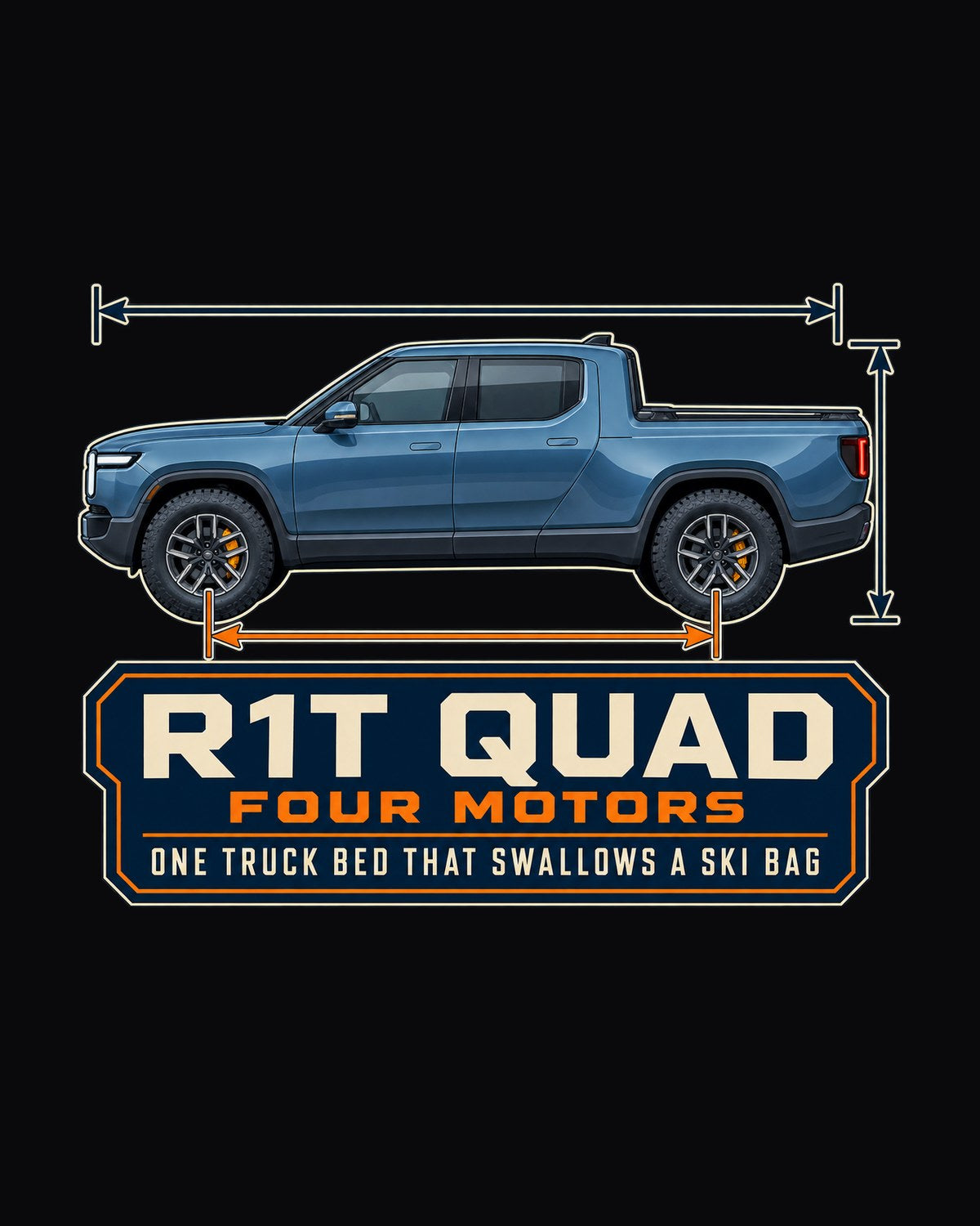 Rivian R1T Quad-Motor Dimension Blueprint Shirt, EV Truck Gift design only