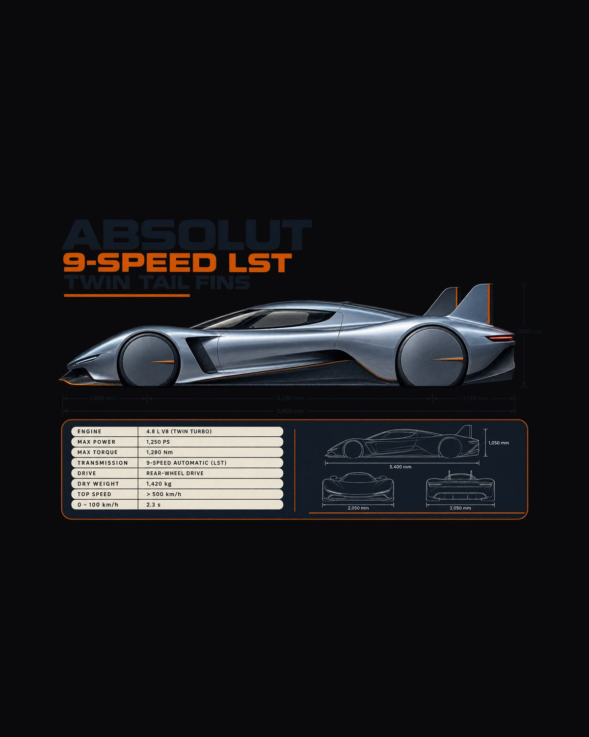 Koenigsegg Jesko Absolut Side Profile Spec Poster Shirt design only
