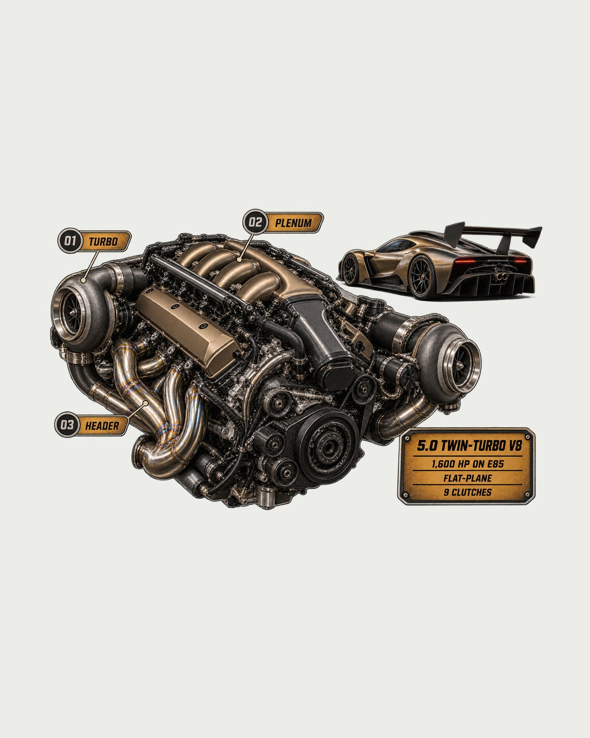 Koenigsegg Jesko Engine Hero print Shirt, Twin-Turbo V8 design only