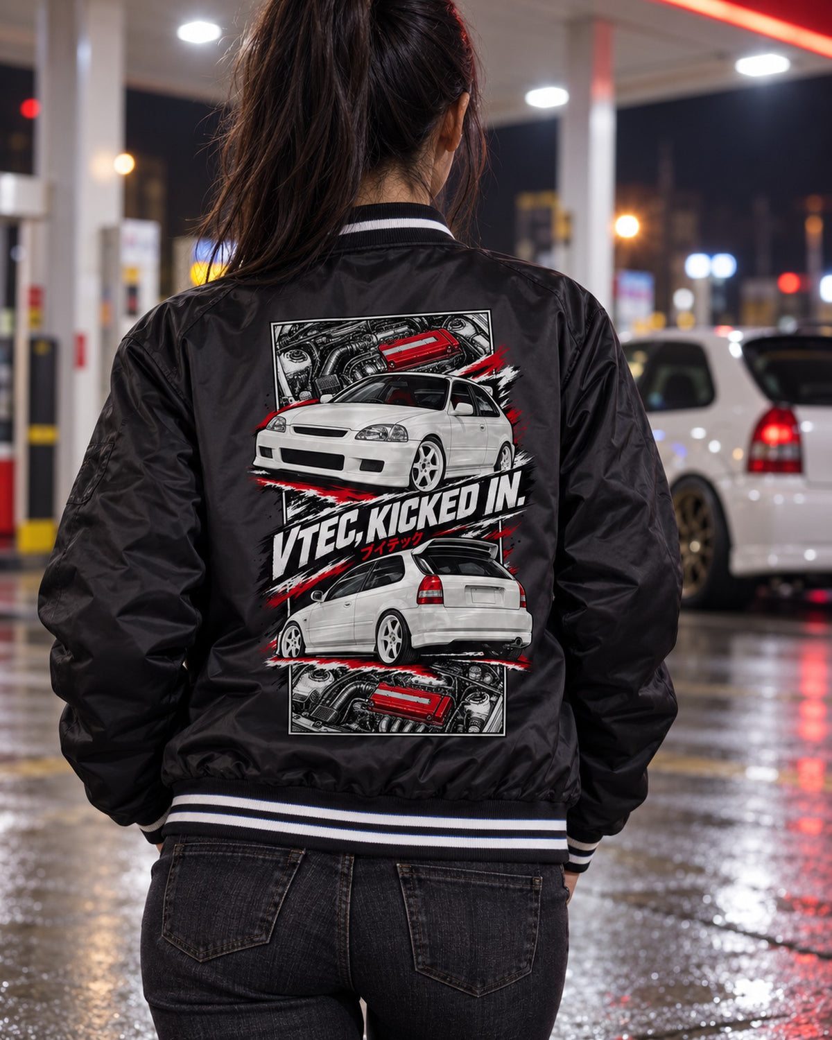 Honda Civic Ek9 Torn Poster Full-Back Graphic Tee Bomber Jacket Black worn hero
