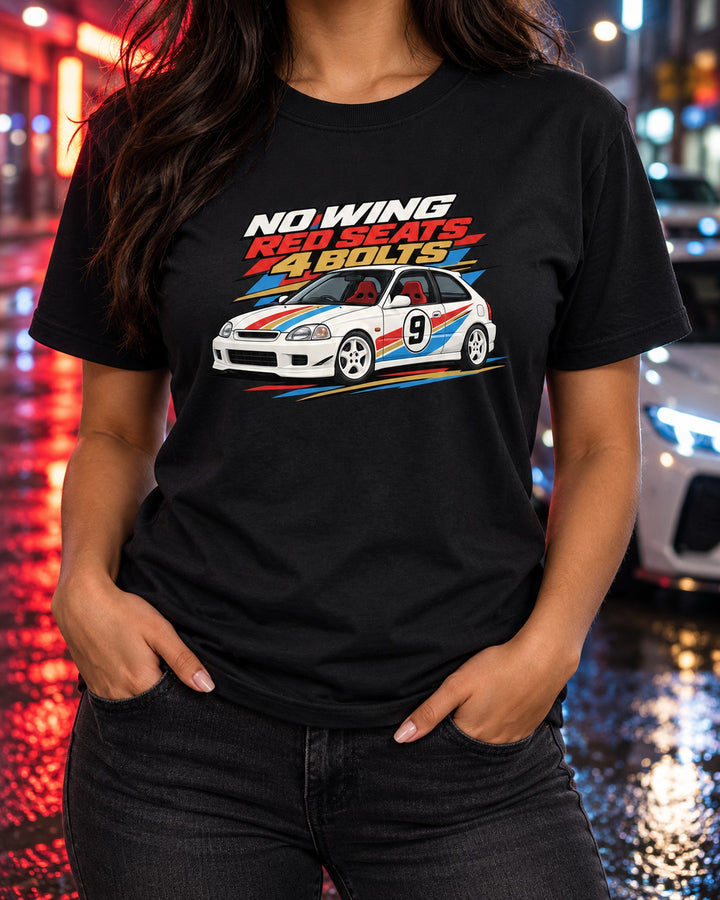 Honda Civic Type R EK9 Retro Racing Livery Shirt, No Wing T-Shirt Black worn hero