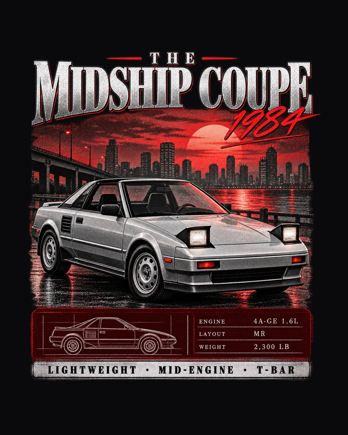 Toyota MR2 AW11 Mid-Engine Archive Panel Shirt, 1984 design only