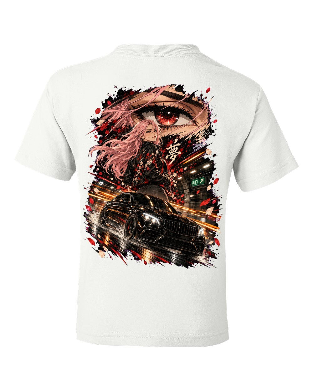Mercedes-AMG C63 Anime Girl Kids Tee White back