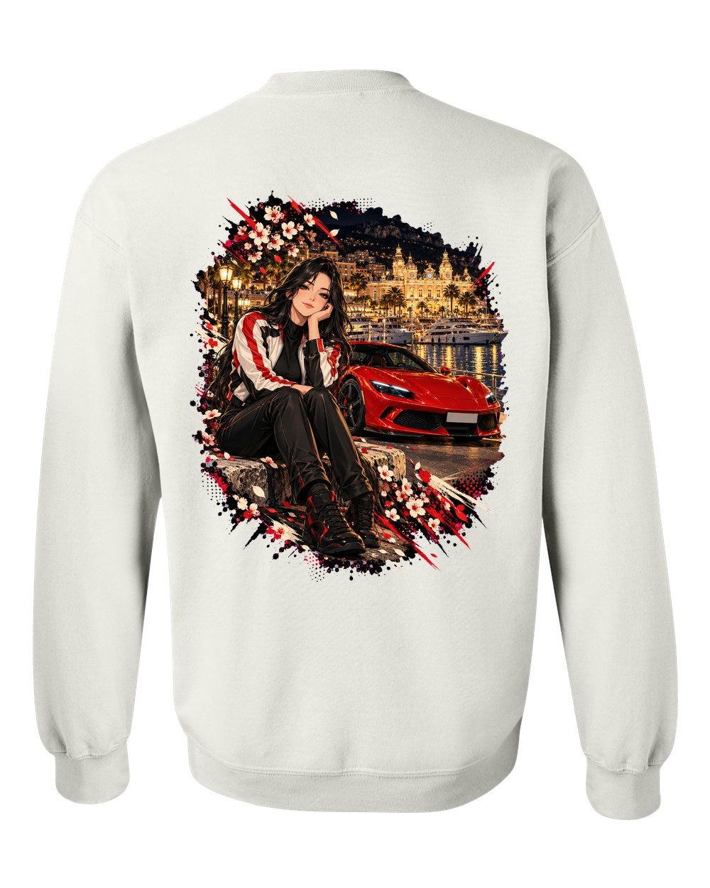 Ferrari 296 GTB Anime Girl Crewneck White back