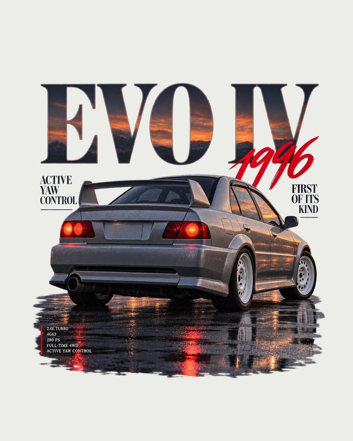 Mitsubishi Lancer Evo IV CN9A Active Yaw Control Editorial Tee design only