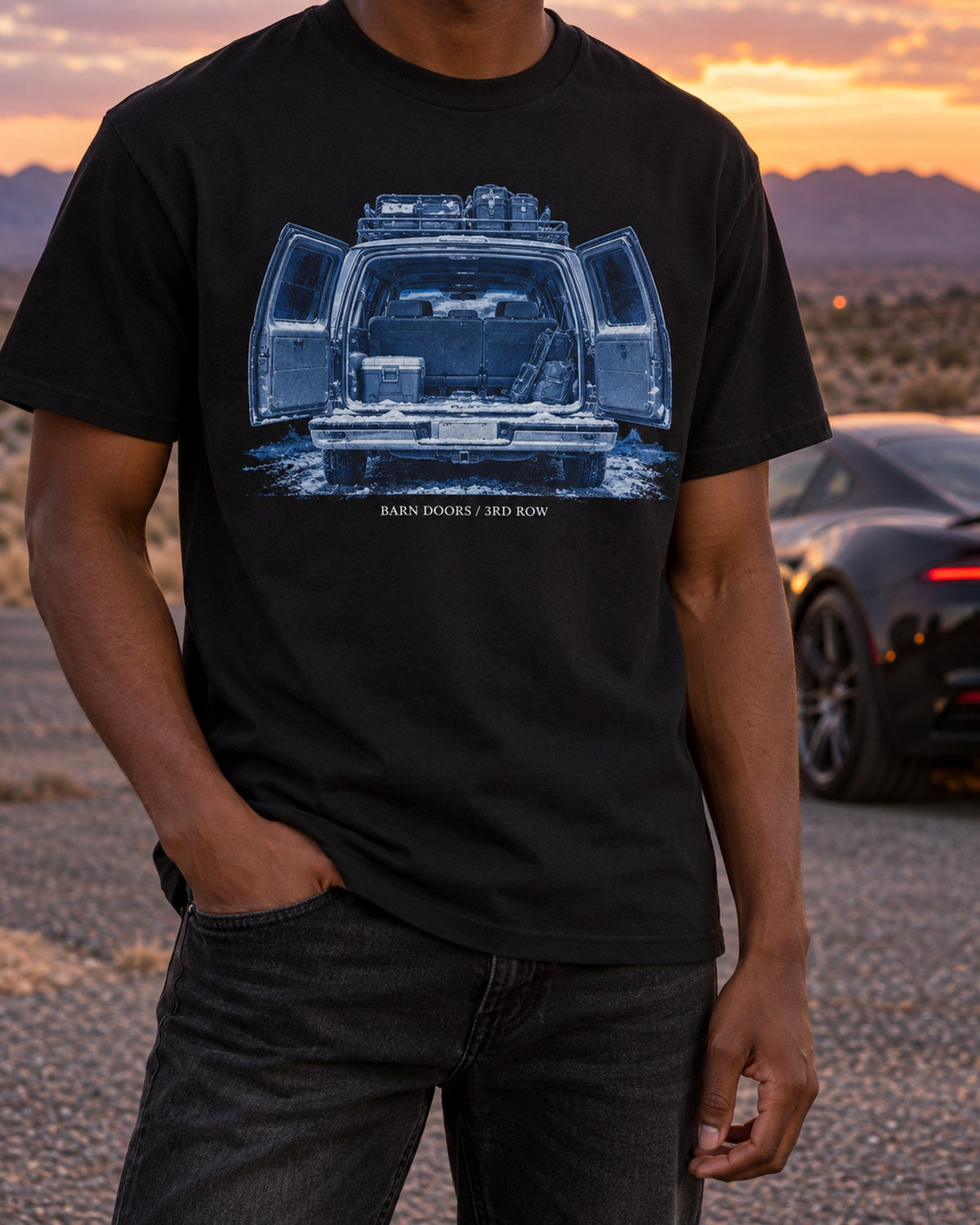 Chevy Suburban GMT400 Barn Doors Blueprint Tee, 1992-1999 T-Shirt Black worn hero