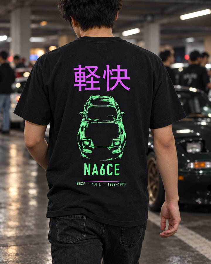 NA6CE B6ZE Full-Back Graphic Tee T-Shirt Black worn hero