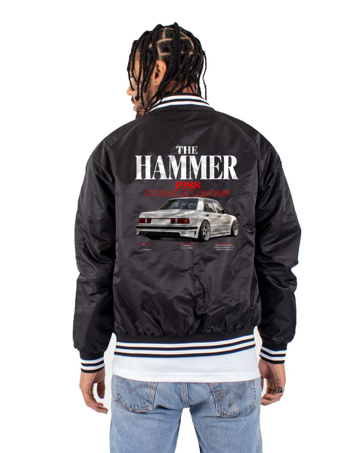 Mercedes 300E 5.6 AMG Hammer W124 Editorial Shirt, 1988 Bomber Jacket Black back