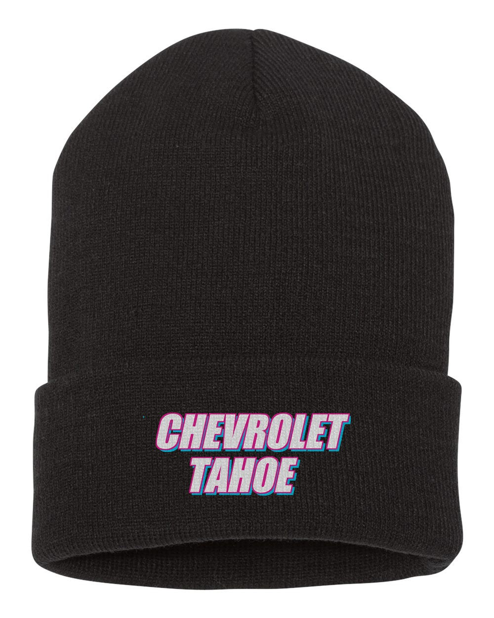 Chevrolet Tahoe black beanie front view with car name