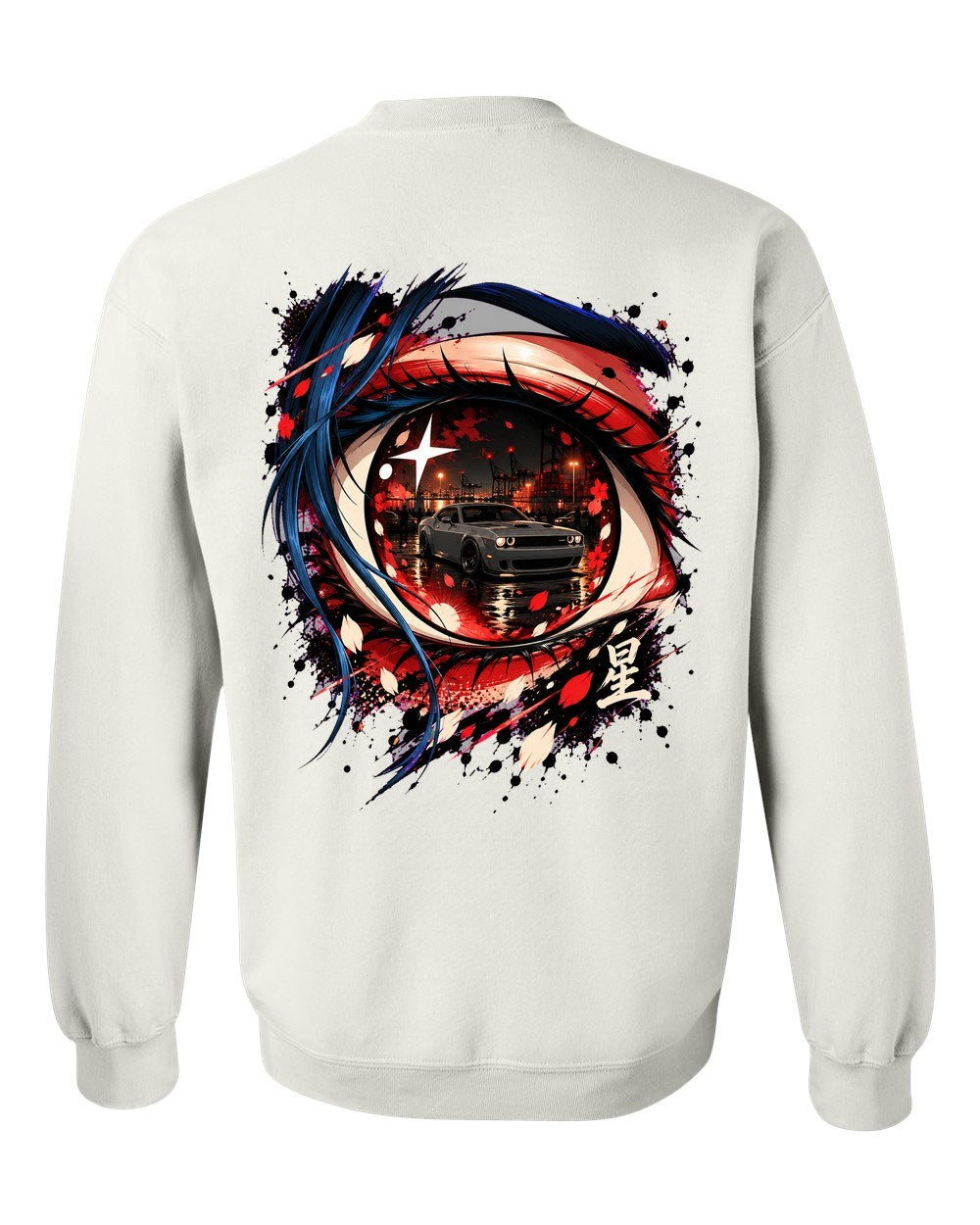 Dodge Challenger Hellcat Anime Girl Crewneck White back