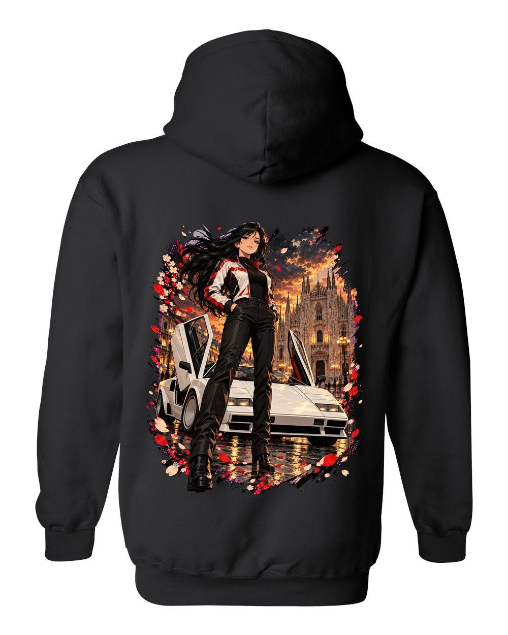 Lamborghini Countach Anime Girl Pull Over Hoodie Black back