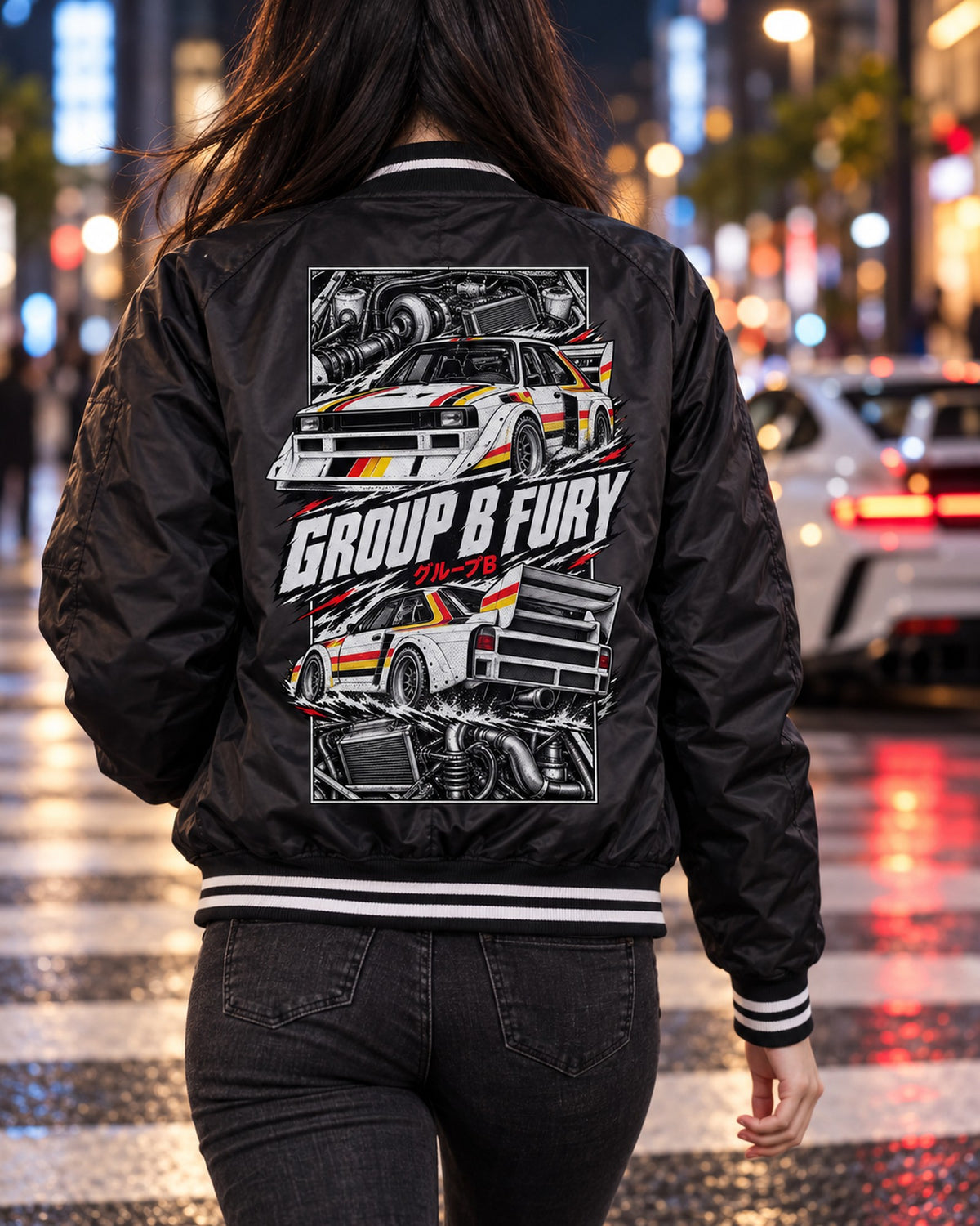 Audi Sport Quattro S1 Torn Poster Full-Back Graphic Tee Bomber Jacket Black worn hero