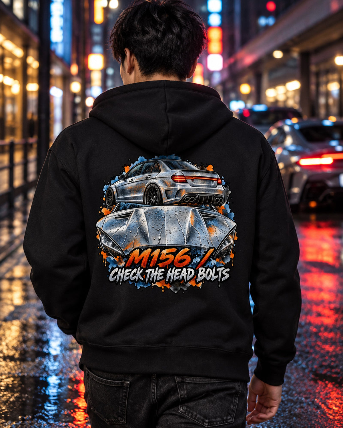 Mercedes C63 AMG W204 Cross-Drilled Brake Blueprint Shirt Zip Hoodie Black worn hero