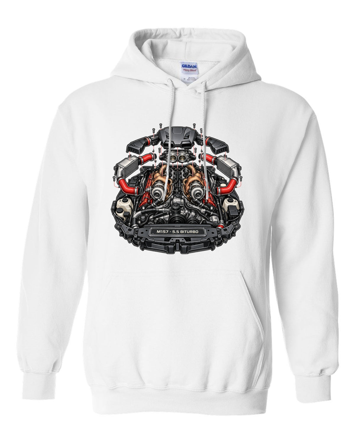 Hand-painted anime mountain road with a Mercedes E63 AMG Wagon S213 drifting white pull over hoodie front view with the design